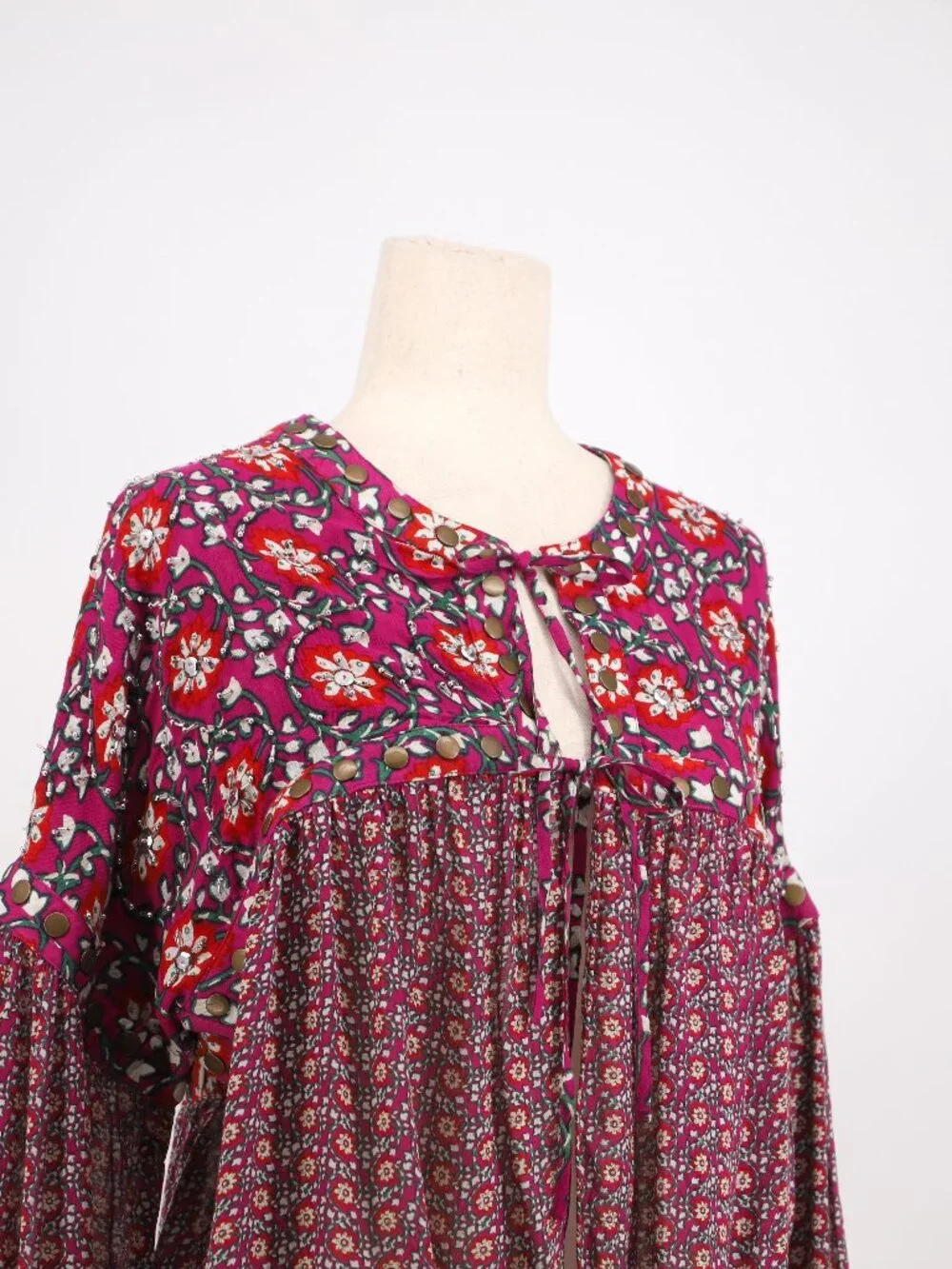 FREE PEOPLE Malia Babydoll Jacket Beaded Floral Tie Front Size S